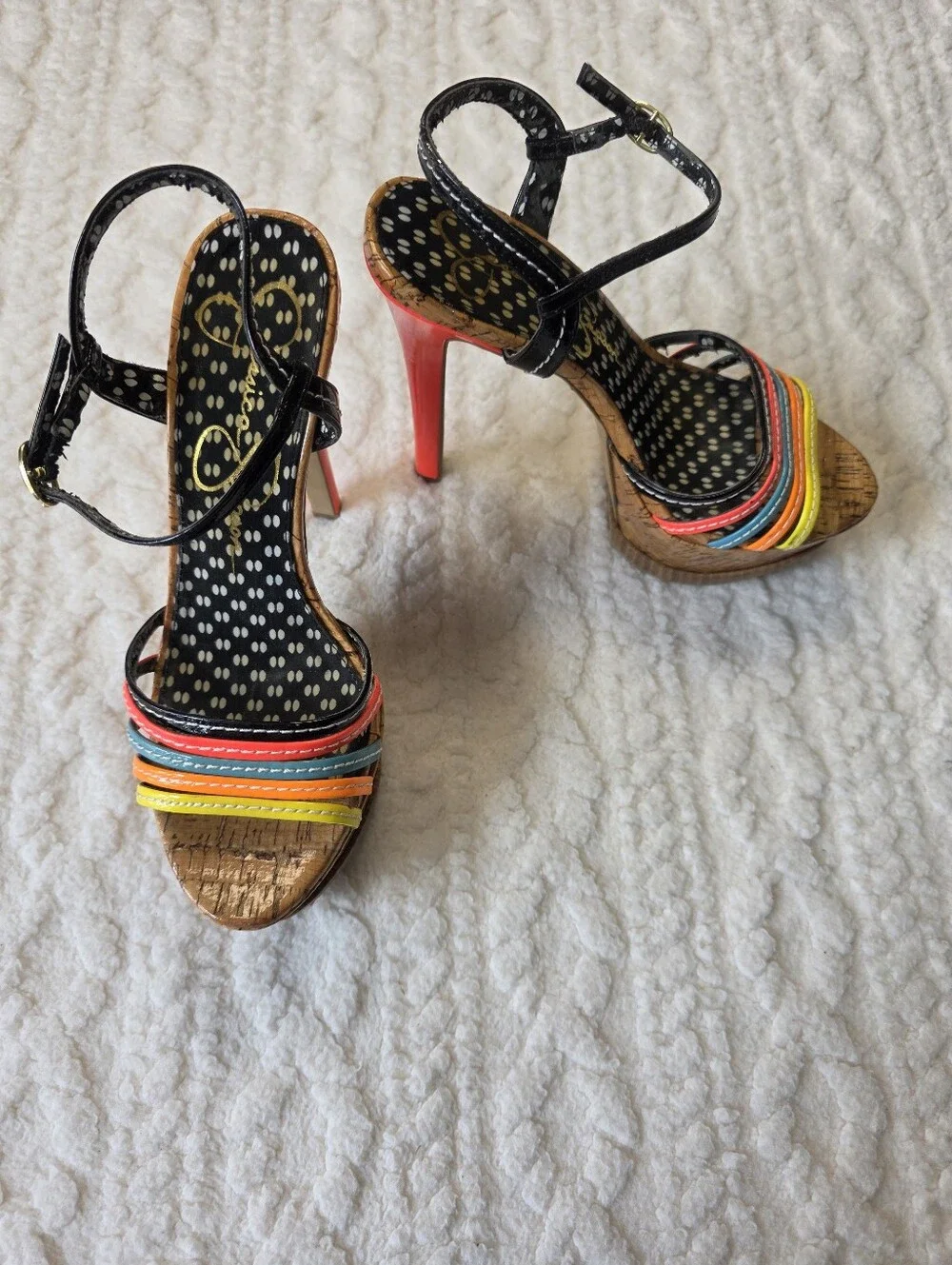 Jessica Simpson Rainbow Cork Platform Heels Size 6